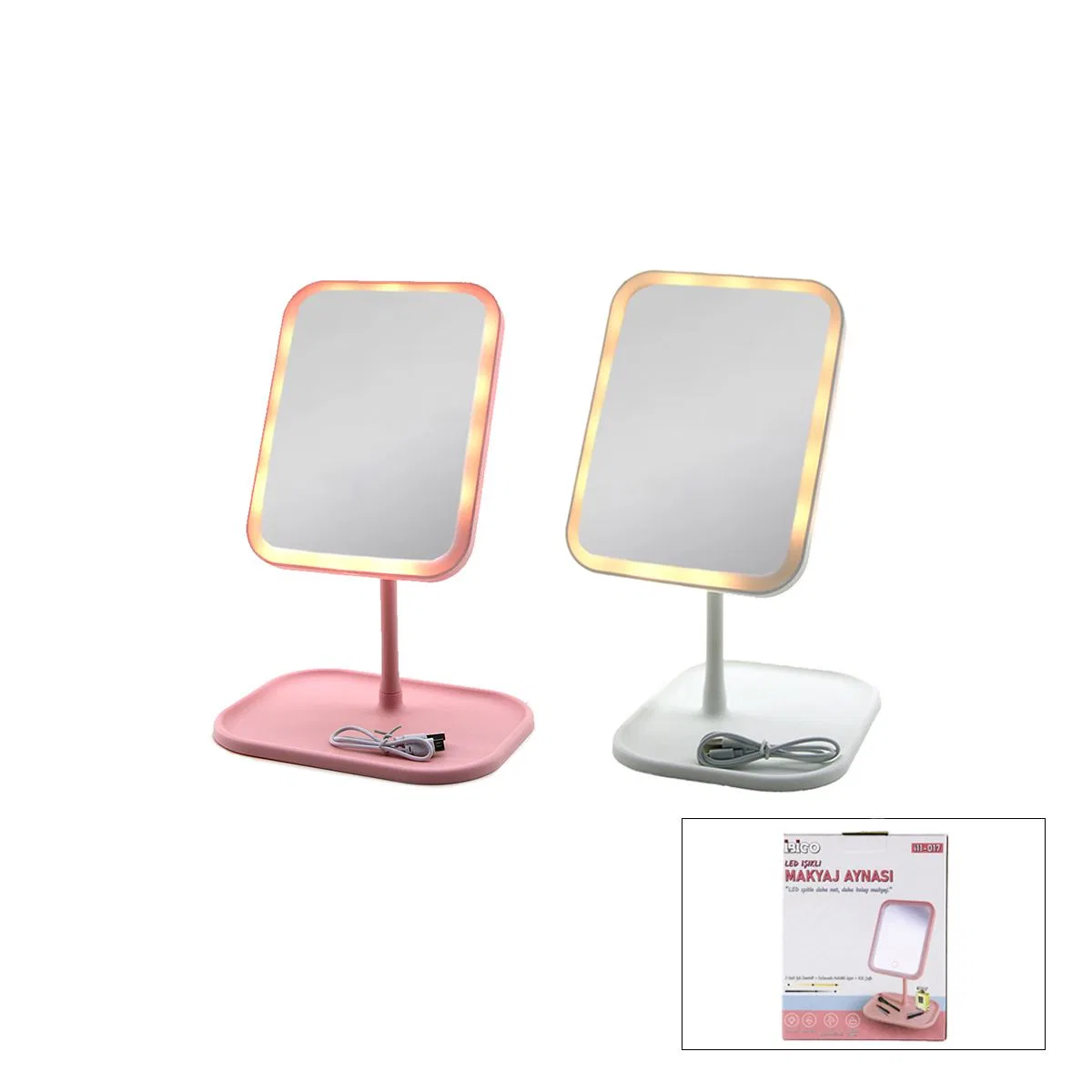 7" LED USB Şarjlı Dikdörtgen Makyaj Aynası, 90° Ayarlı görsel 2