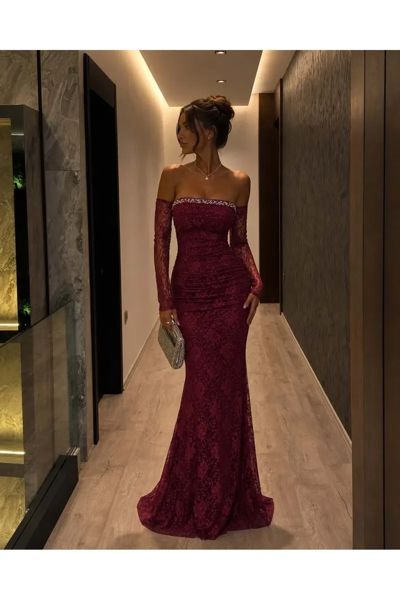 Kadın Vintage Straplez Kolsuz Nakışlı İşlemeli Bodycon Elbise görsel 5
