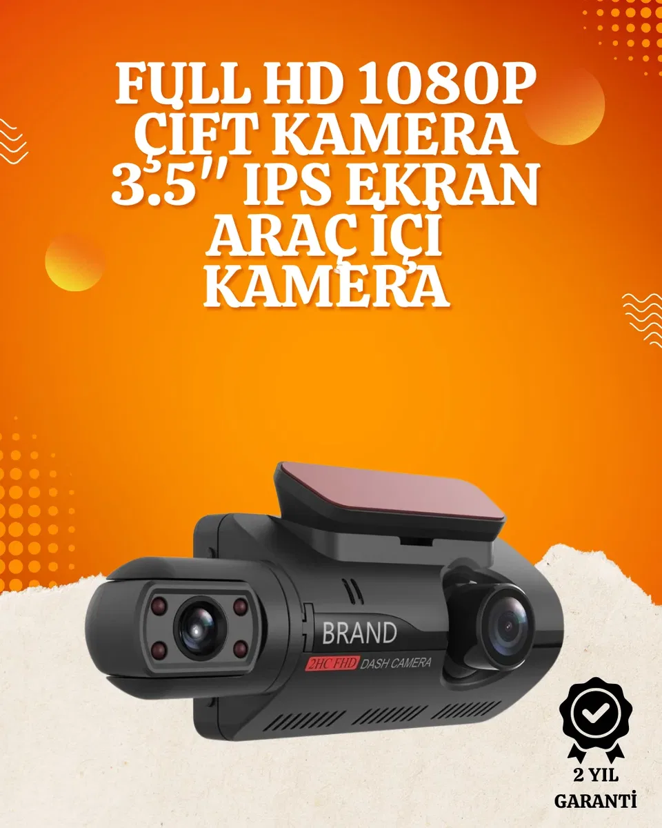 WiFi Destekli Araç Kamerası – 3 inç Ekran, 1080P Ön ve 720P İç Kamera