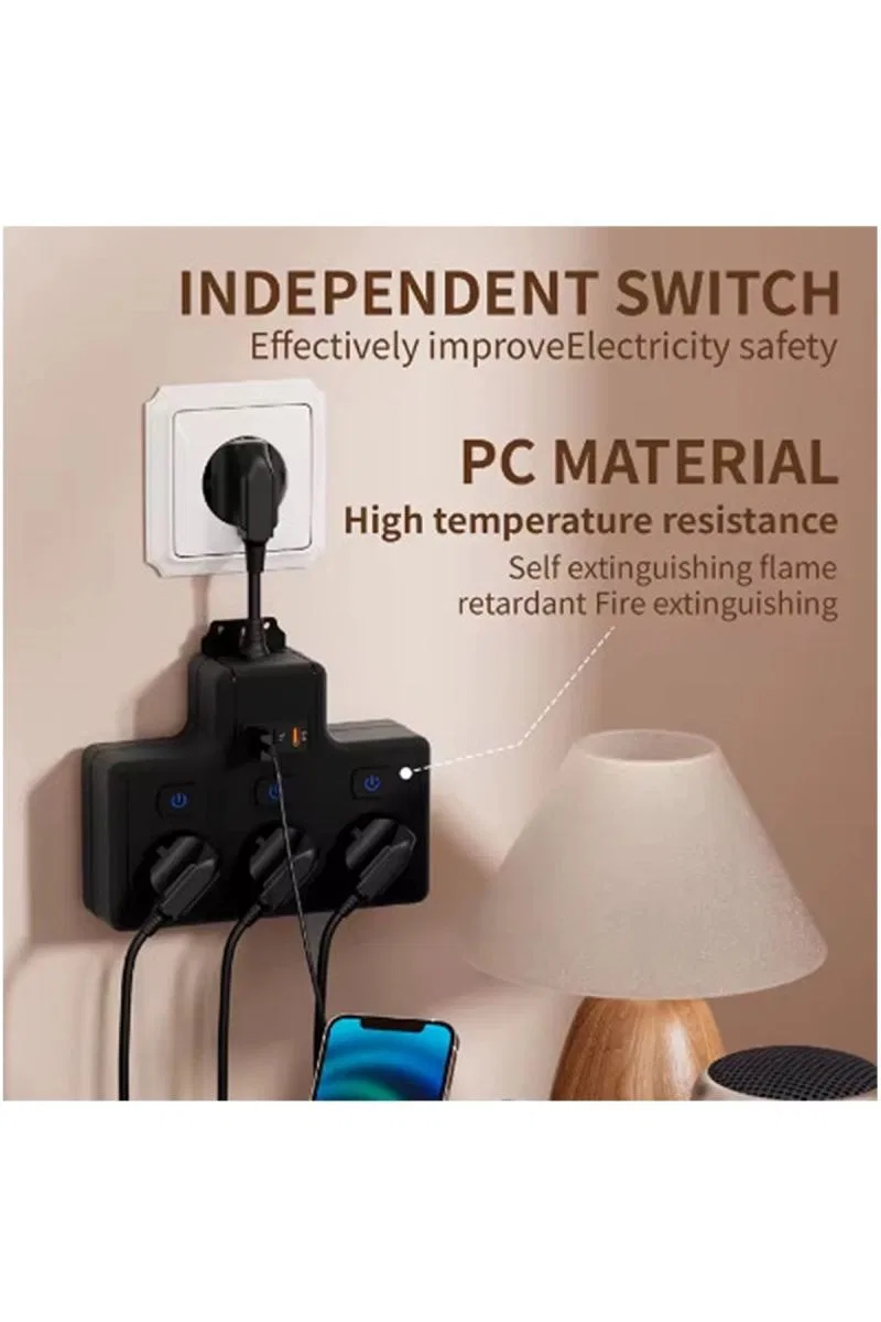 Termal Akım Korumalı 3’lü Duvar Tipi Priz 1x Usb 2x Type-c Çıkışlı Grup Priz Çoğaltıcı (3500w) görsel 5