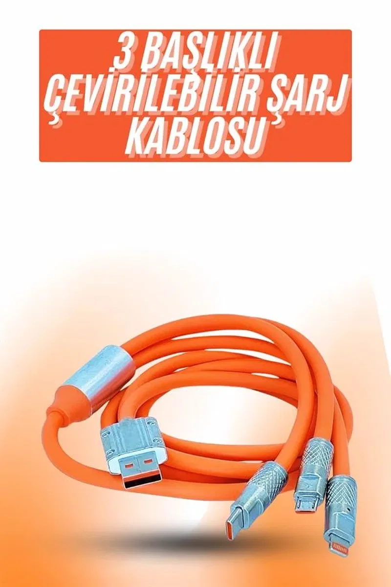 Çoklu Şarj Kablosu USB Type-C İOS Uyumlu 120W Hızlı Şarj Kablosu görsel 2
