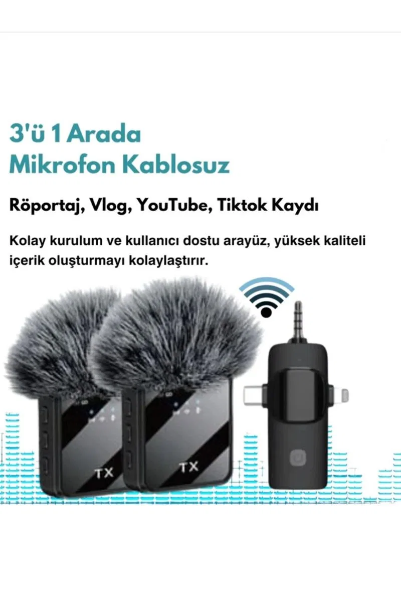 F11 Yüksek Kalite Profesyonel 3 In 1 Kablosuz Taşınabilir Yaka Mikrofonu Tüylü görsel 4