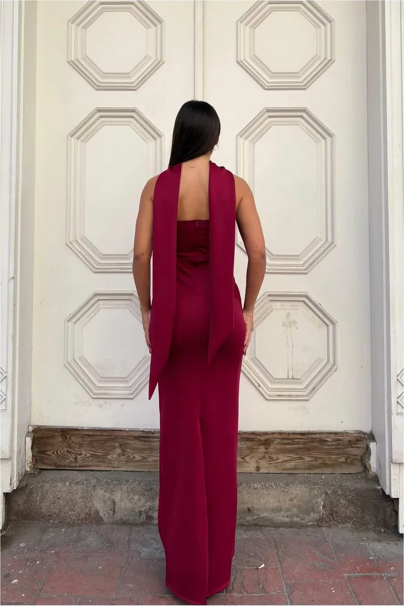 Kadın Modern Stil Scuba Esnek Kumaş Straplez Balık Kesim Abiye Elbise görsel 2