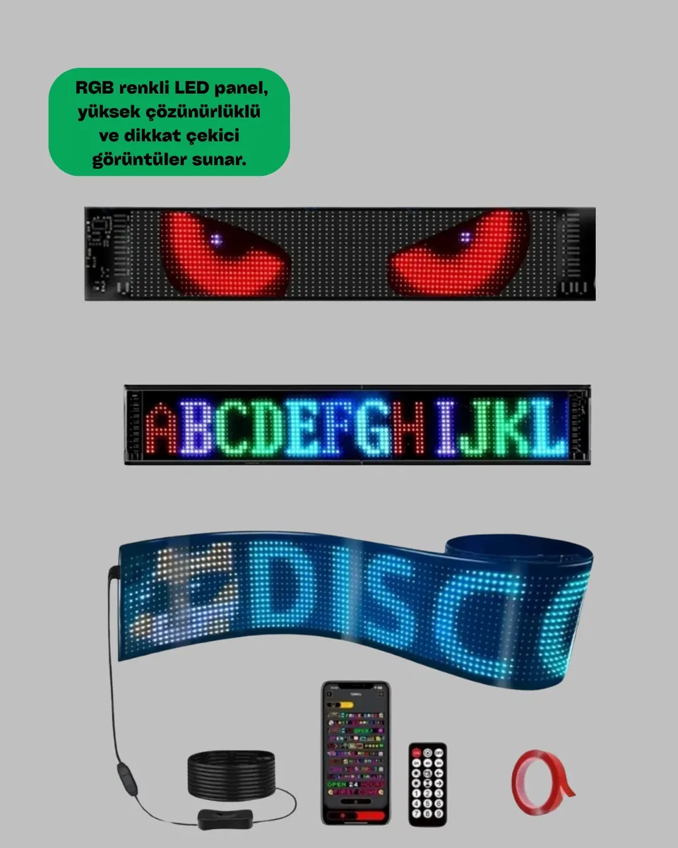 RGB Kayar Yazılı LED Reklam Ekranı – USB Bağlantılı Esnek Tasarım görsel 3