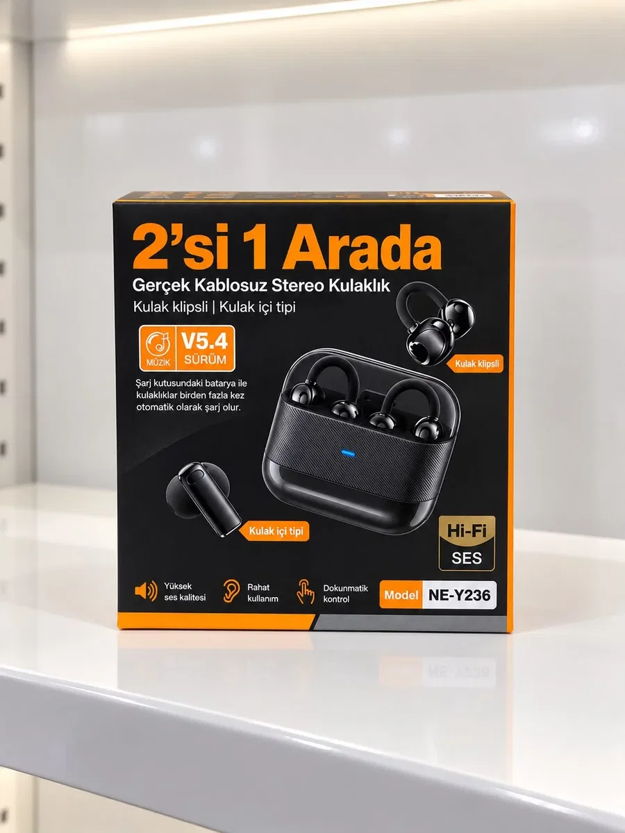 Kablosuz Bluetooth Kulaklık 4 Kulaklıklı 2’si 1 Arada Siyah