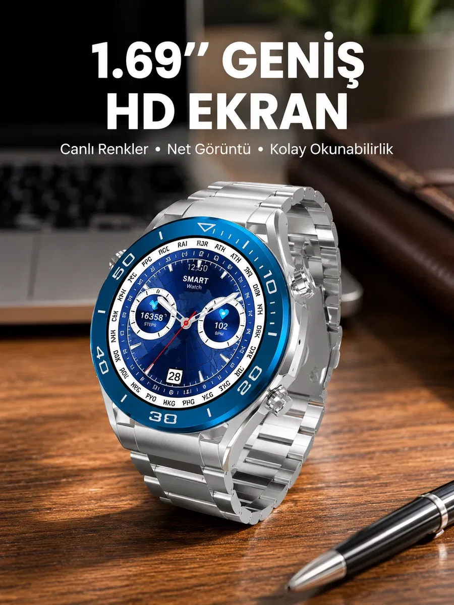 Akıllı Saat 1. 62 İnç Ultimate Nabız Sensörlü Sesli Görüşme Yapabilen Yeni Nesil