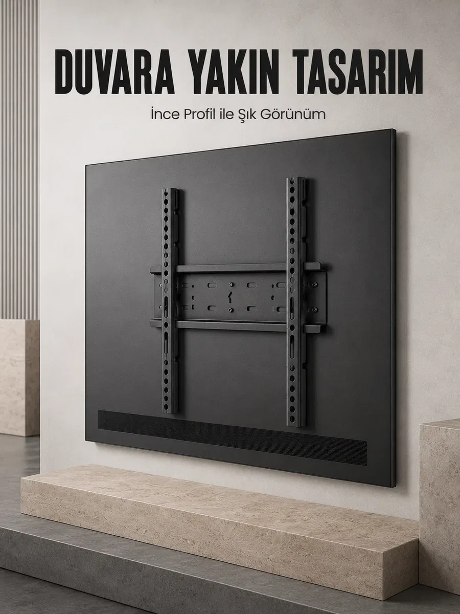 Sabit Televizyon Askı Aparatı 50"-95" İnce Profil Sağlam Metal TV Duvar Braketi