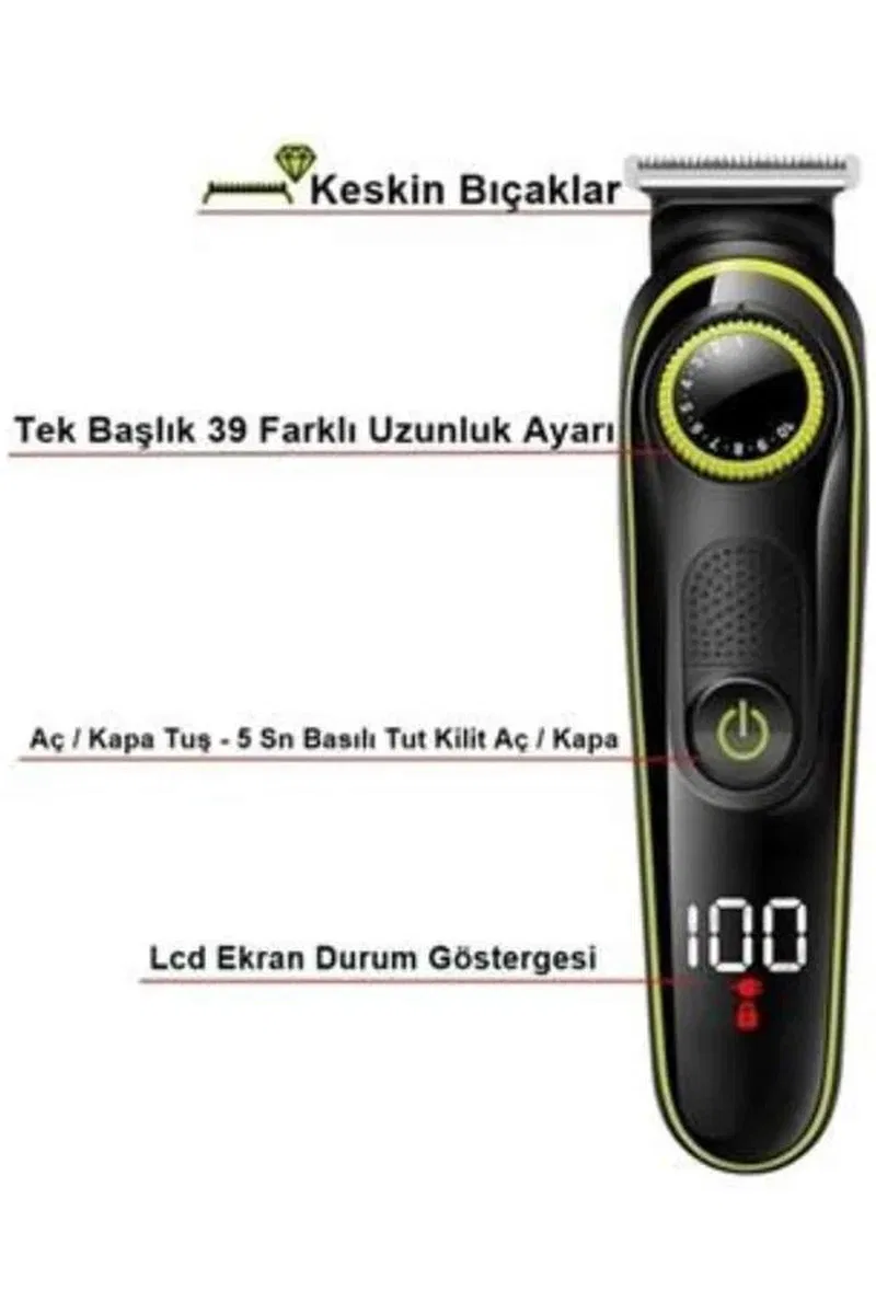 Unı Çok Fonksiyonlu Bakım Seti Led Göstergeli Tıraş Makinesi Saç Sakal Vücut görsel 4