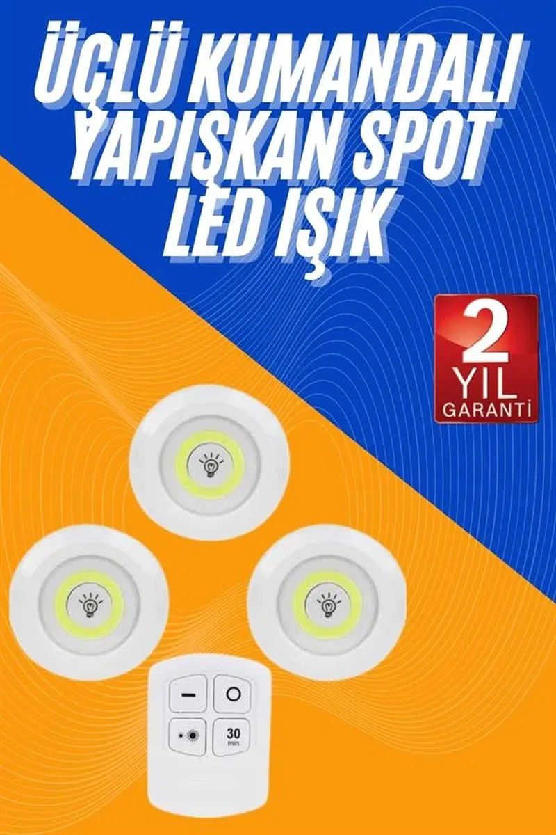 Dolap Işığı Mutfak Rafı Işığı Uzaktan Kumandalı 3 Lü Spot Led Lamba görsel 2