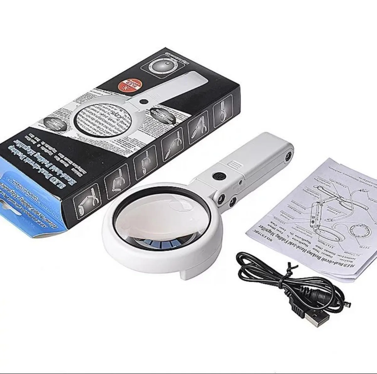 Usb Şarj Edilebilir Katlanabilir 3. 510x Büyüteç 8 Ledli Masa Ve Eliçin Taşınabilir Büyüteç Fs90rc görsel 8