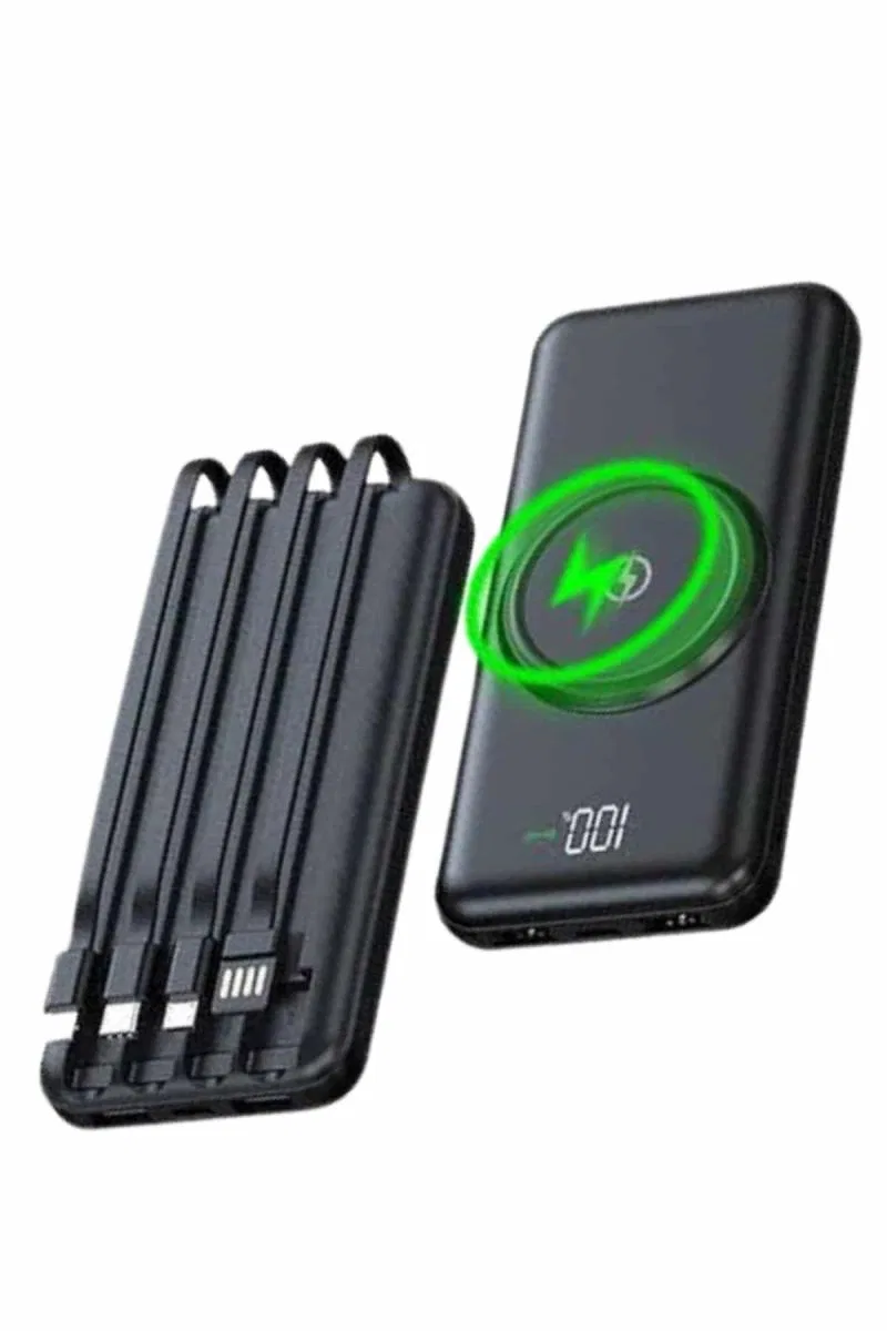 Wireless Powerbank 10000 Mah Led Ekranlı Dahili Kablolu Hızlı Şarj görsel 2