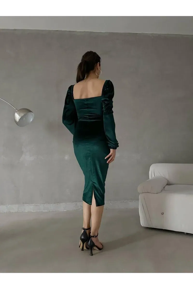 Kadın Yeni Sezon Kalp Yaka Kolsuz Midi Elbise görsel 8