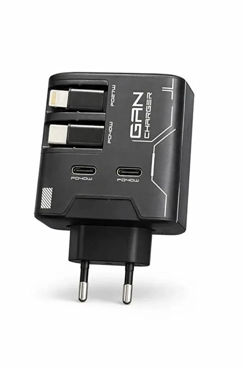 Gan+ Pd 40w Hızlı Şarj Adaptörü Çoklu Çıkış Usb-c Lightning Kablolu Hızlı Şarj Cihazı Ev Ofis Uyumlu Siyah görsel 2