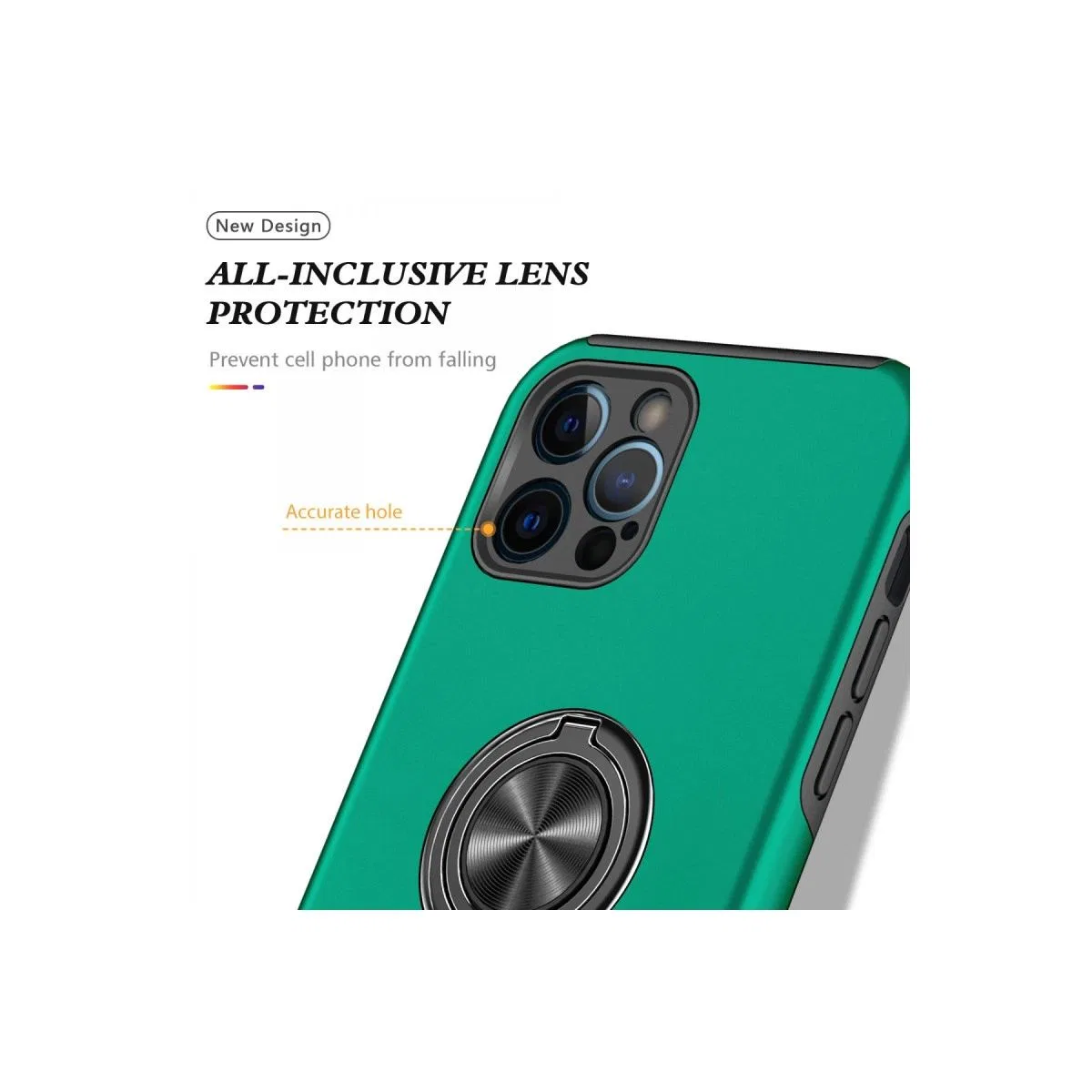 Apple İphone 12 Pro Kılıf Elit Yüzüklü Kapak - Yeşil görsel 4