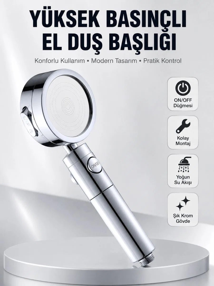 Kolay Montajlı 3 Modlu Yüksek Basınç Duş Başlığı