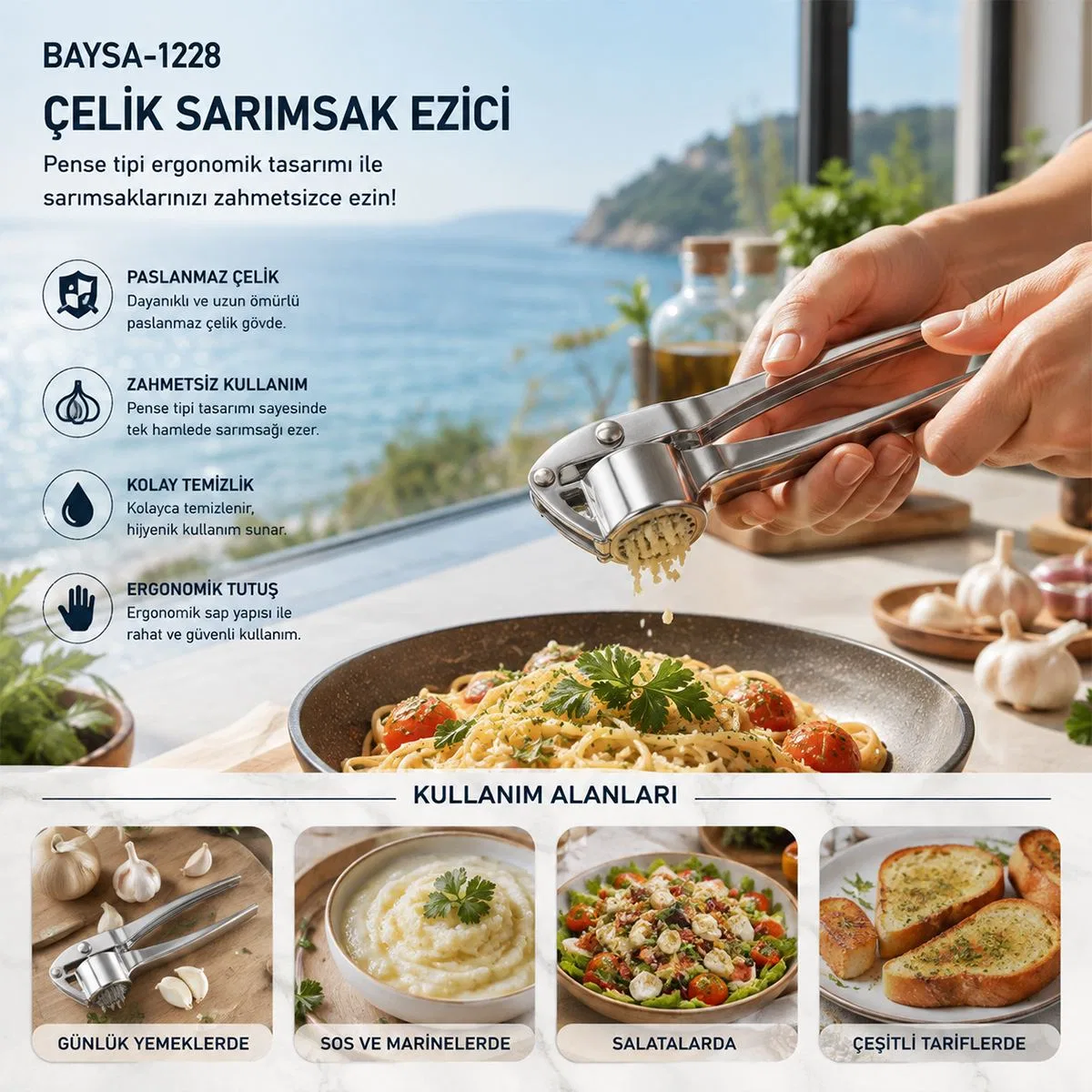 Paslanmaz Çelik Sarımsak Ezici görsel 4