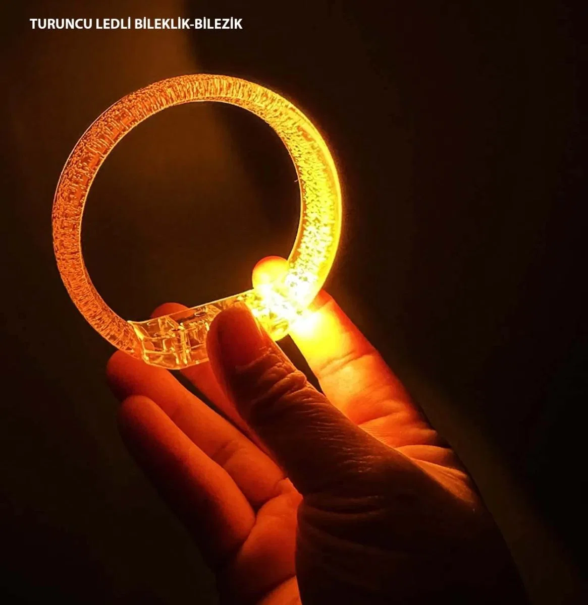 Turuncu Led Işıklı Baskı Yapılabilen Pilli Bileklik Bilezik 1, 5 Cm Genişlik