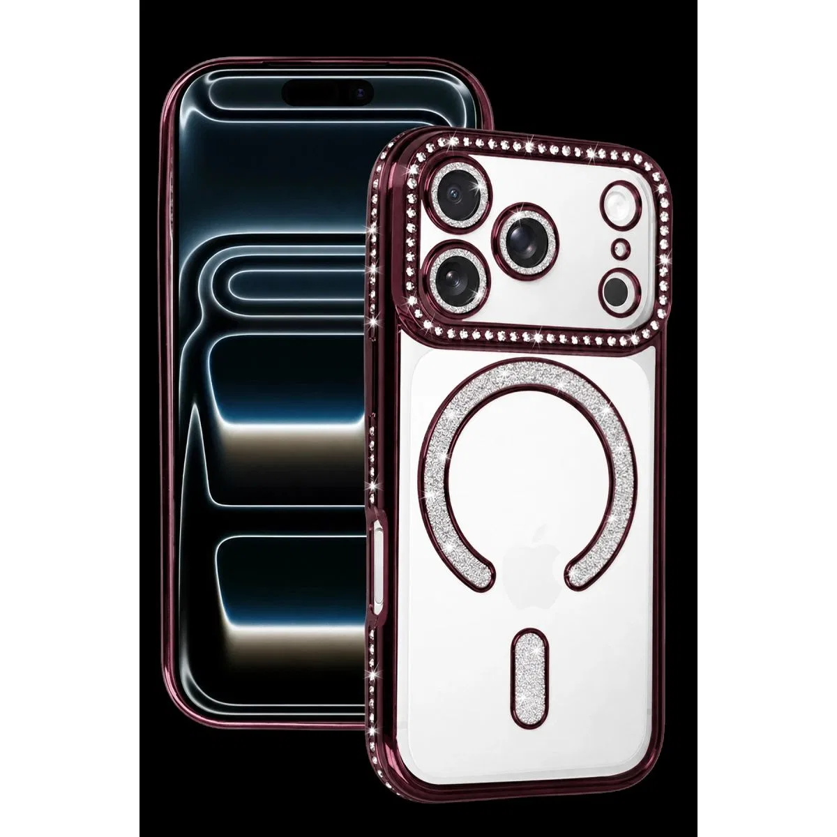 Newface Apple İphone 18 Pro Max Joke Simli Magneticsafe Kılıf - Bordo