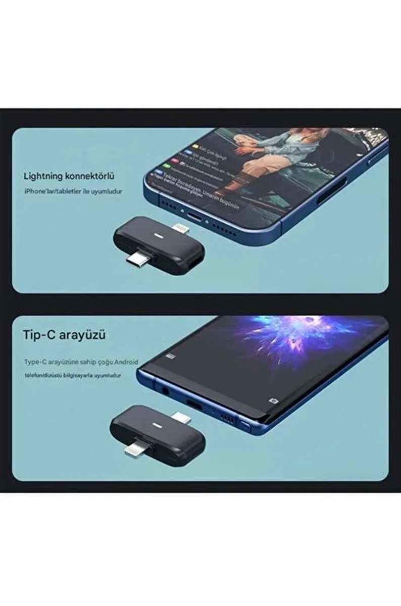 Kablosuz Profesyonel İkili Yayın Yaka Mikrofonu Şarj Kutu Mıknatıslı Typce Lightning Çıkış Mikrofon görsel 5