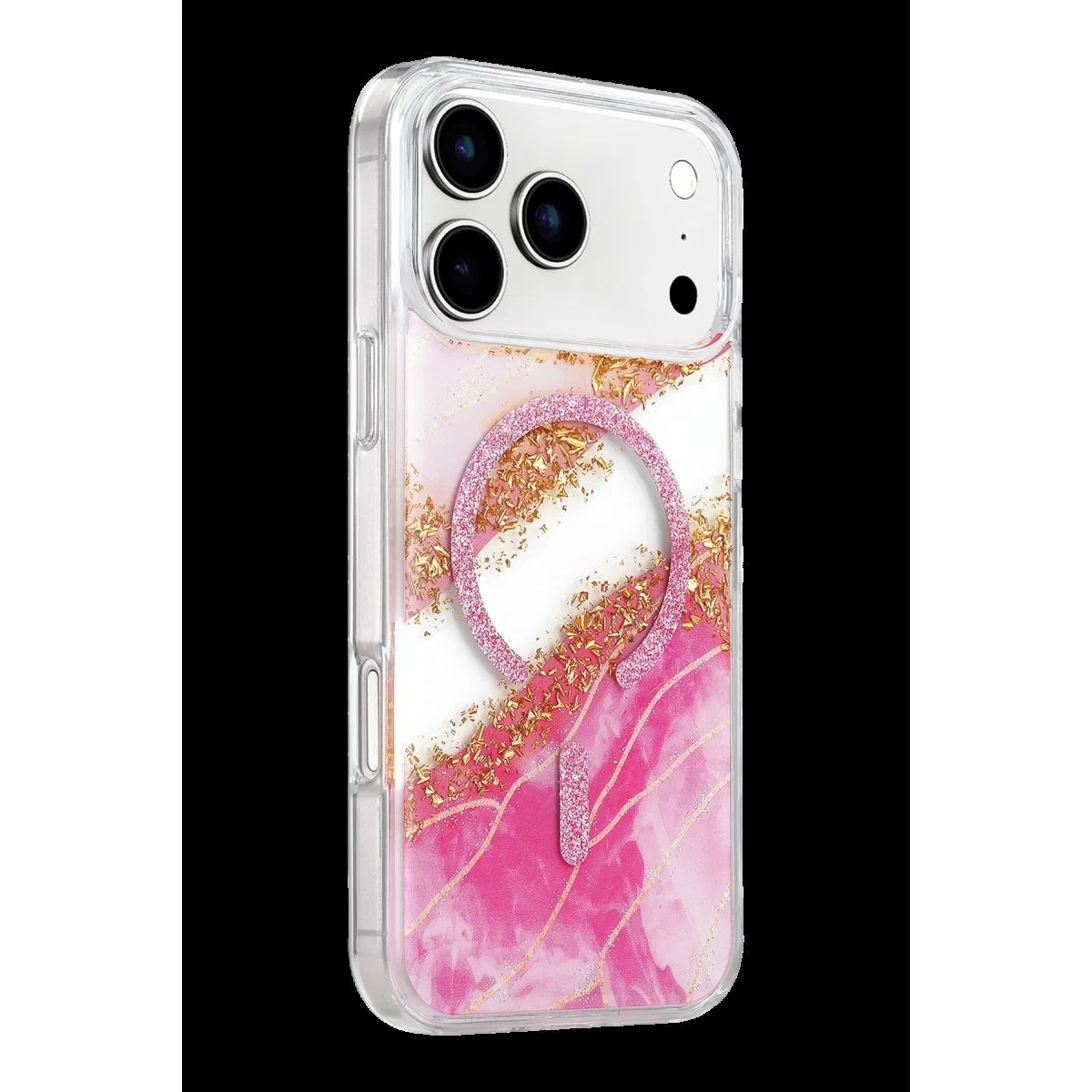 Onegif Apple İphone 17 Pro Lotus Simli Magsafe Kapak - Pembe görsel 2