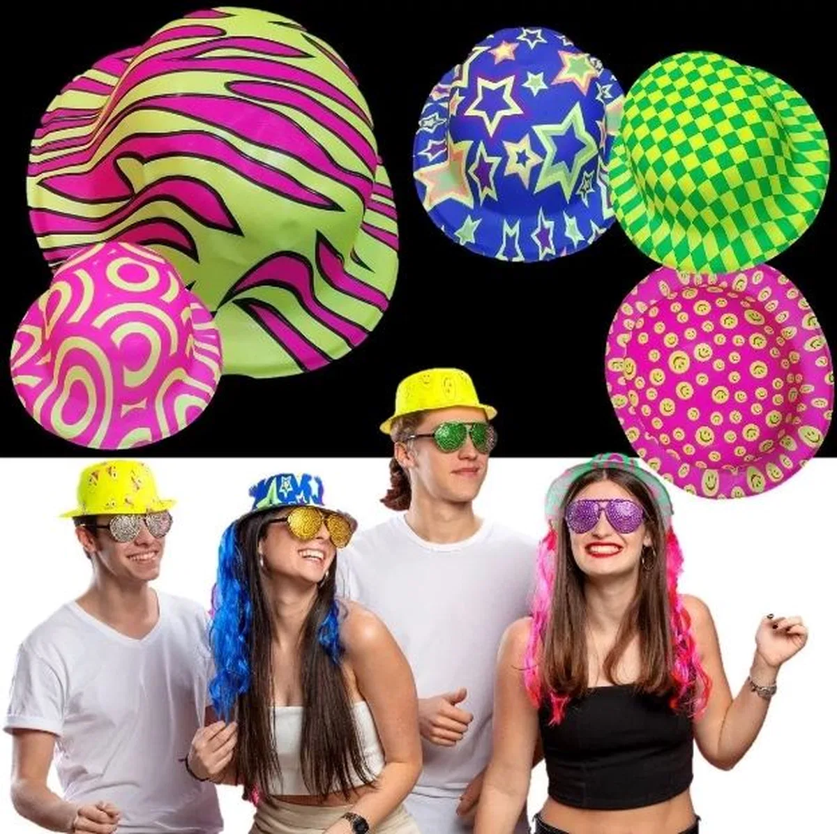 Farklı Desenlerde Plastik Neon Uv Işık Parti Şapkası 1 Adet görsel 2