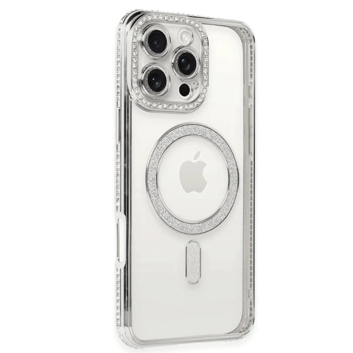 Apple İphone 16 Pro Kılıf Joke Simli Magneticsafe Kılıf - Gümüş