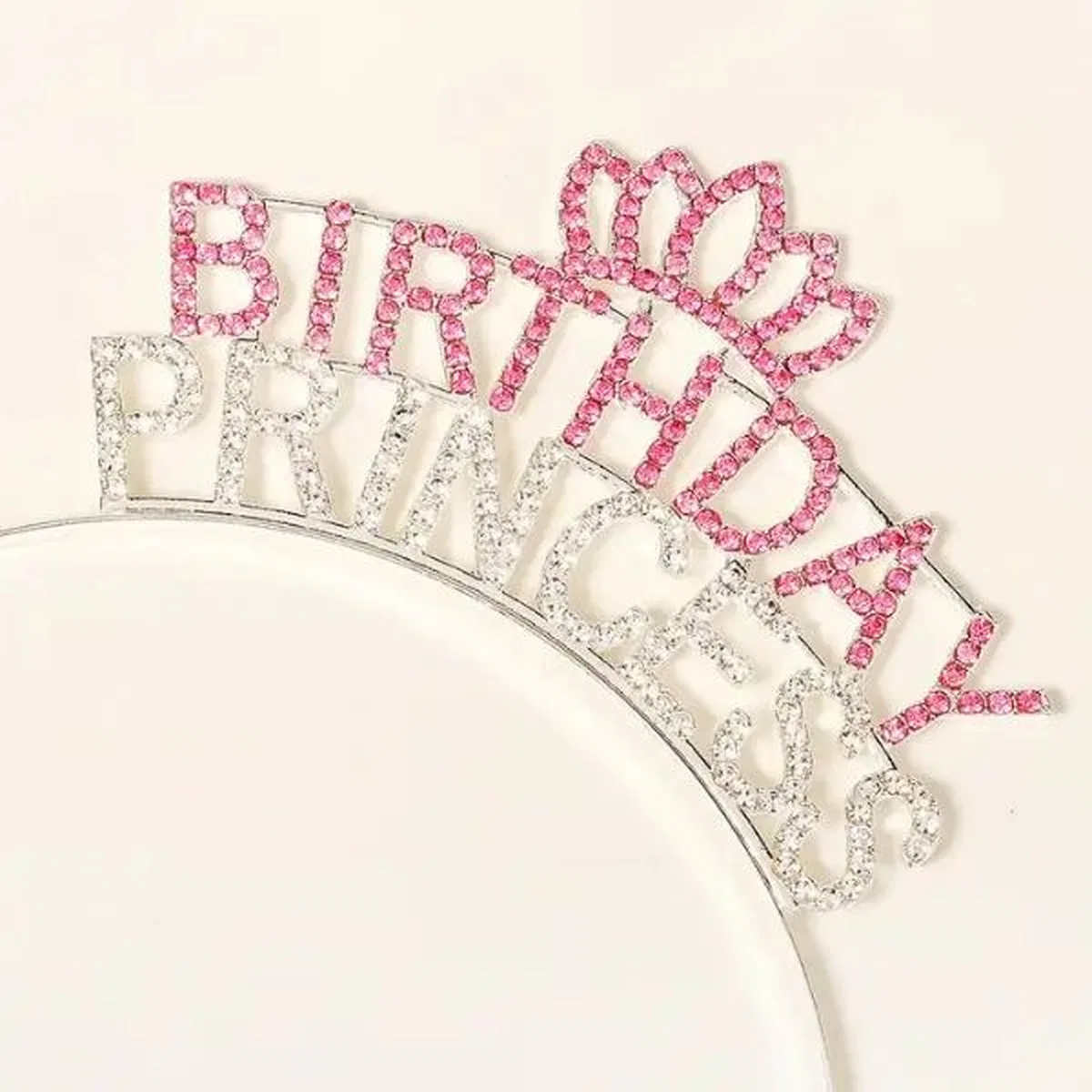 Kristal Taşlı Pembe Birthday Princess Yazılı Parti Tacı 19x11 Cm görsel 3