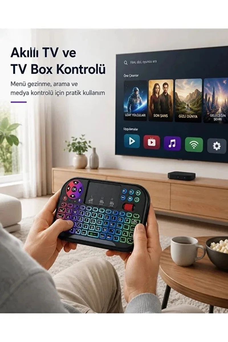 Rgb Işıklı Mini Kablosuz Klavye Touchpad Combo, Bluetooth Ve 2. 4g Smart Tv Kumandası görsel 3