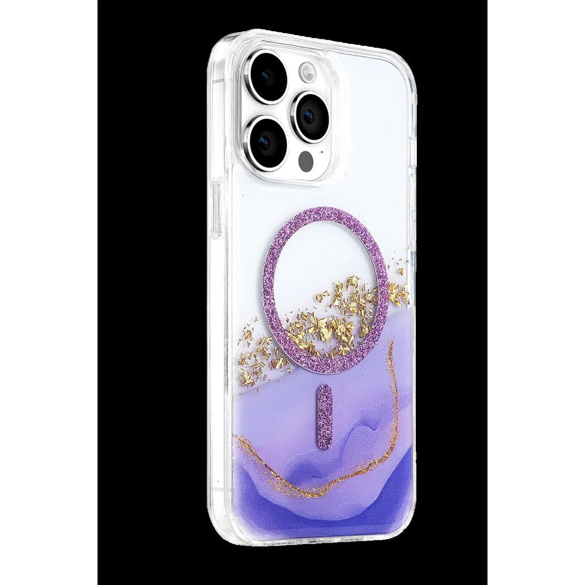 Onegif Apple İphone 15 Pro Max Lotus Simli Magsafe Kapak - Mor görsel 2