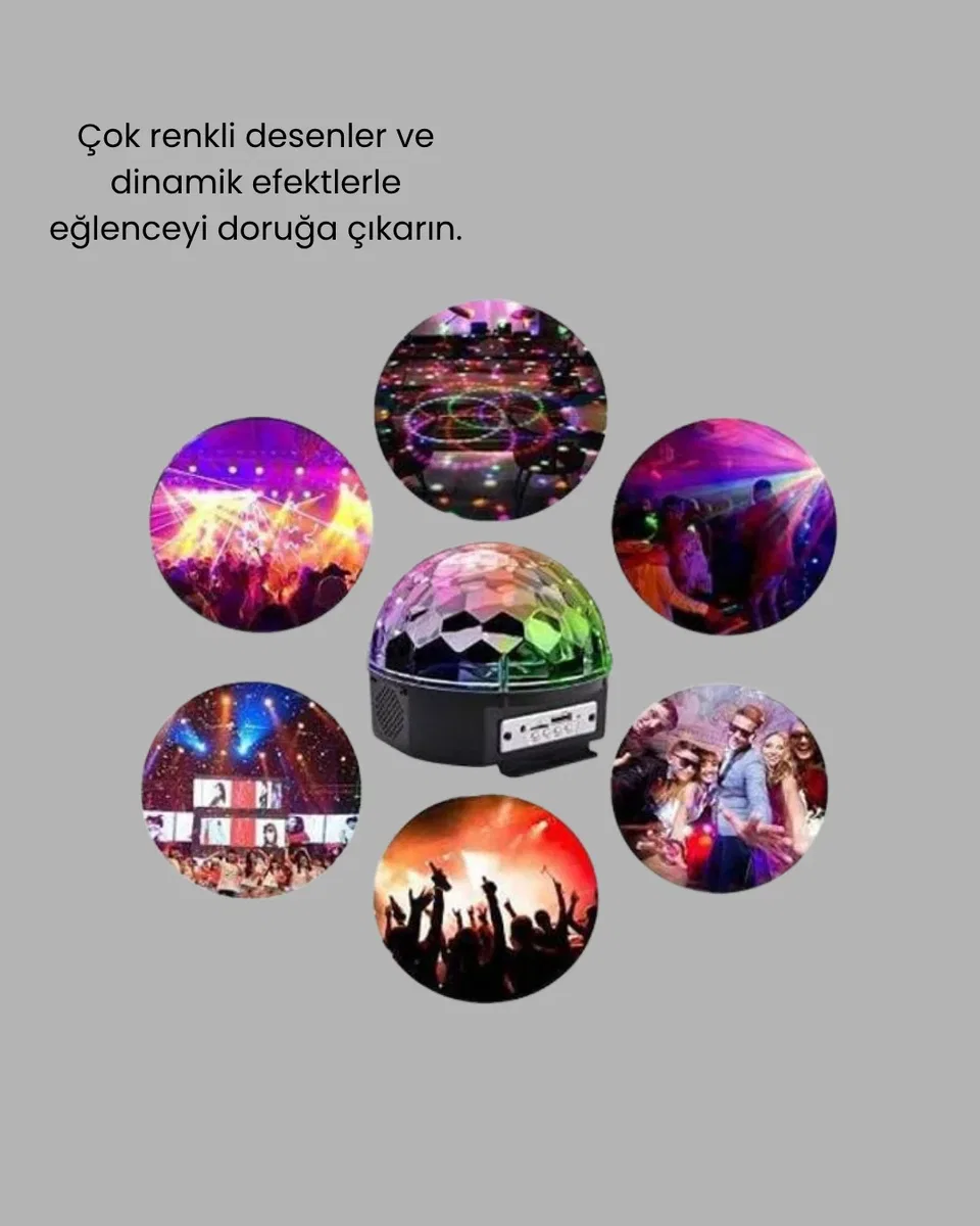 Bluetooth Kontrollü Masaüstü Disko Topu Işığı – Renkli LED Işık Gösterisi ve Uzaktan Kumanda görsel 5