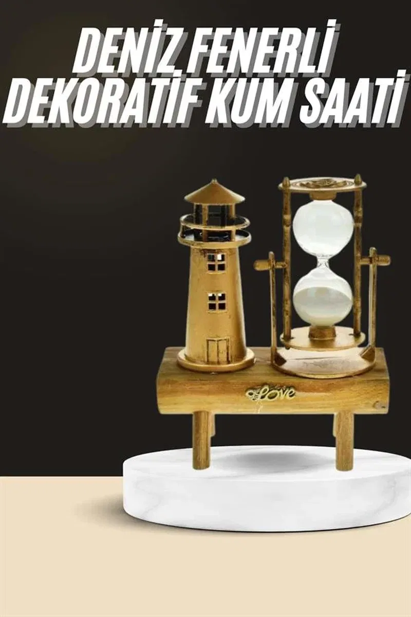 Dekoratif Kum Saati Deniz Feneri Retro Masa Hediyeli Eşya görsel 2