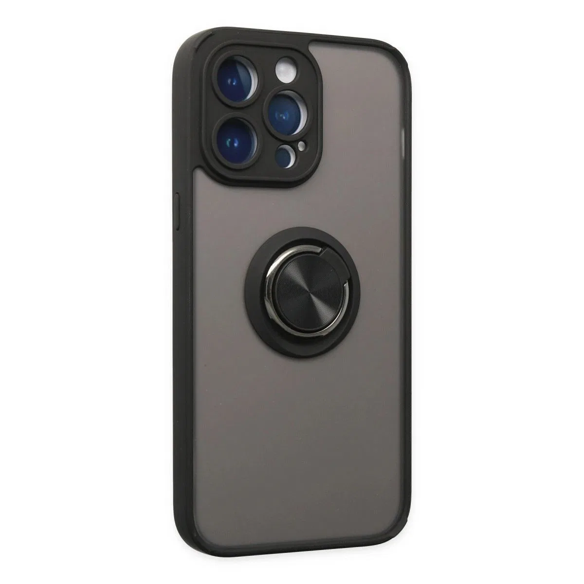 Apple İphone 14 Pro Kılıf Montreal Yüzüklü Silikon Kapak - Siyah görsel 2