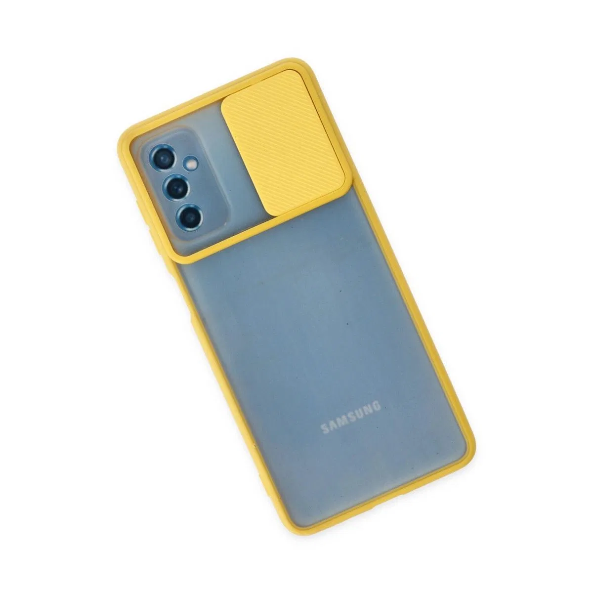 Samsung Galaxy M52 5g Kılıf Palm Buzlu Kamera Sürgülü Silikon - Sarı görsel 3