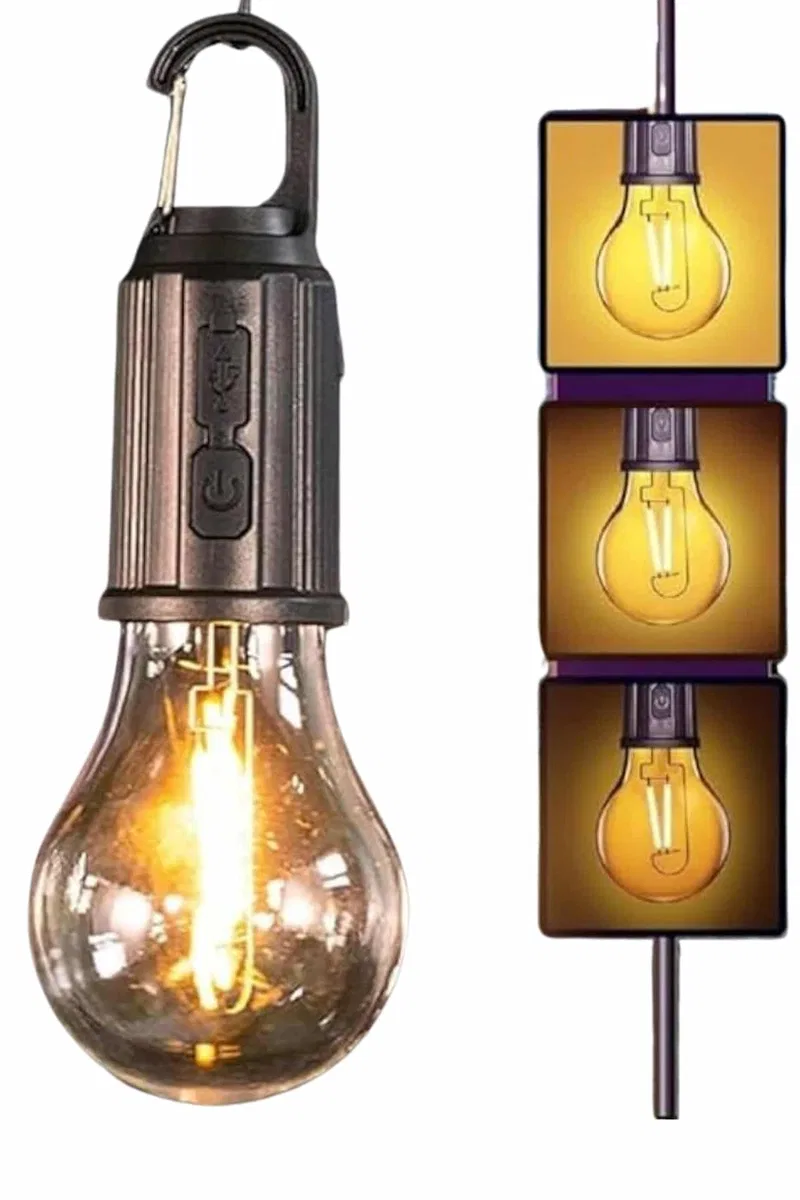 Şarjlı Dekoratif Kamp Lambası Askılı Ampul Led Işık Type-C Girişli görsel 2