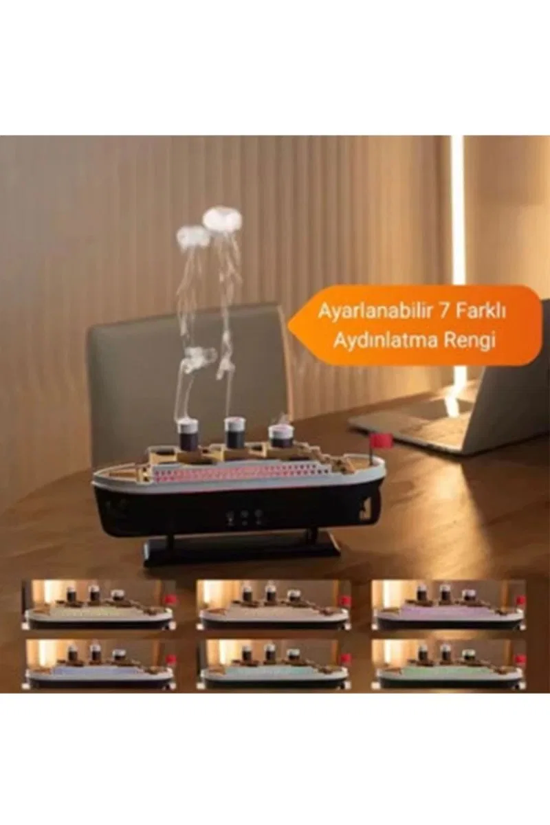 Titanic Gemi Hava Nemlendirici Işıklı Fonksiyonlu Buhar Makinesi Kumandalı görsel 2
