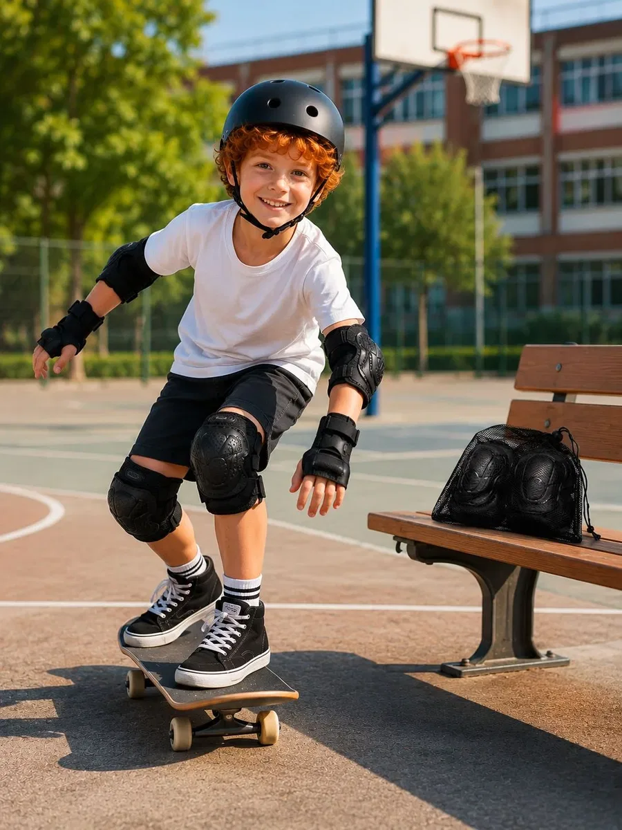 Çocuk Kaykay Paten Scooter Bisiklet Koruyucu Dizlik Seti 2 Adet Siyah görsel 5