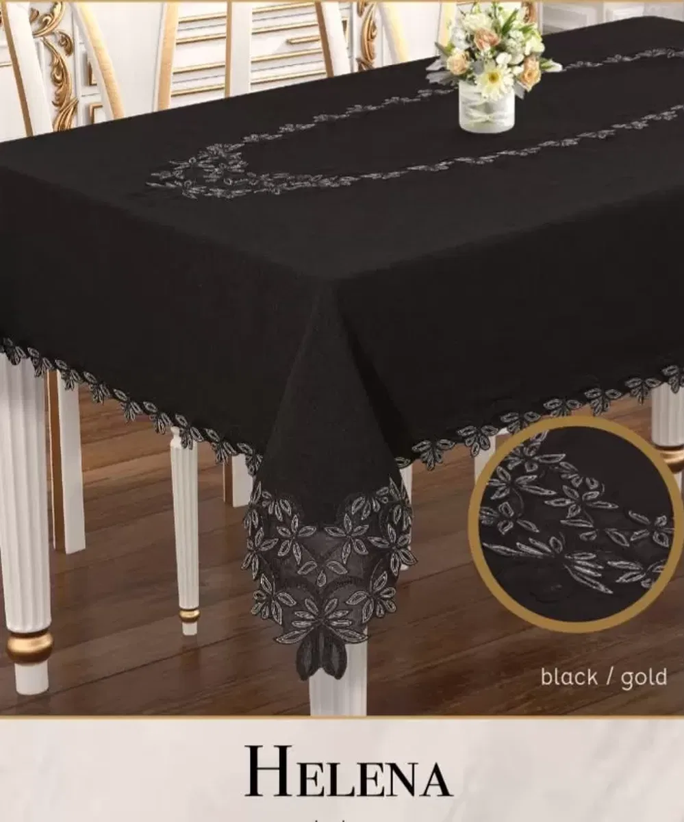 Helena Model Keten Dantelli 155x220 cm Krem Şık Yemek Masası Örtüsü Tasarım