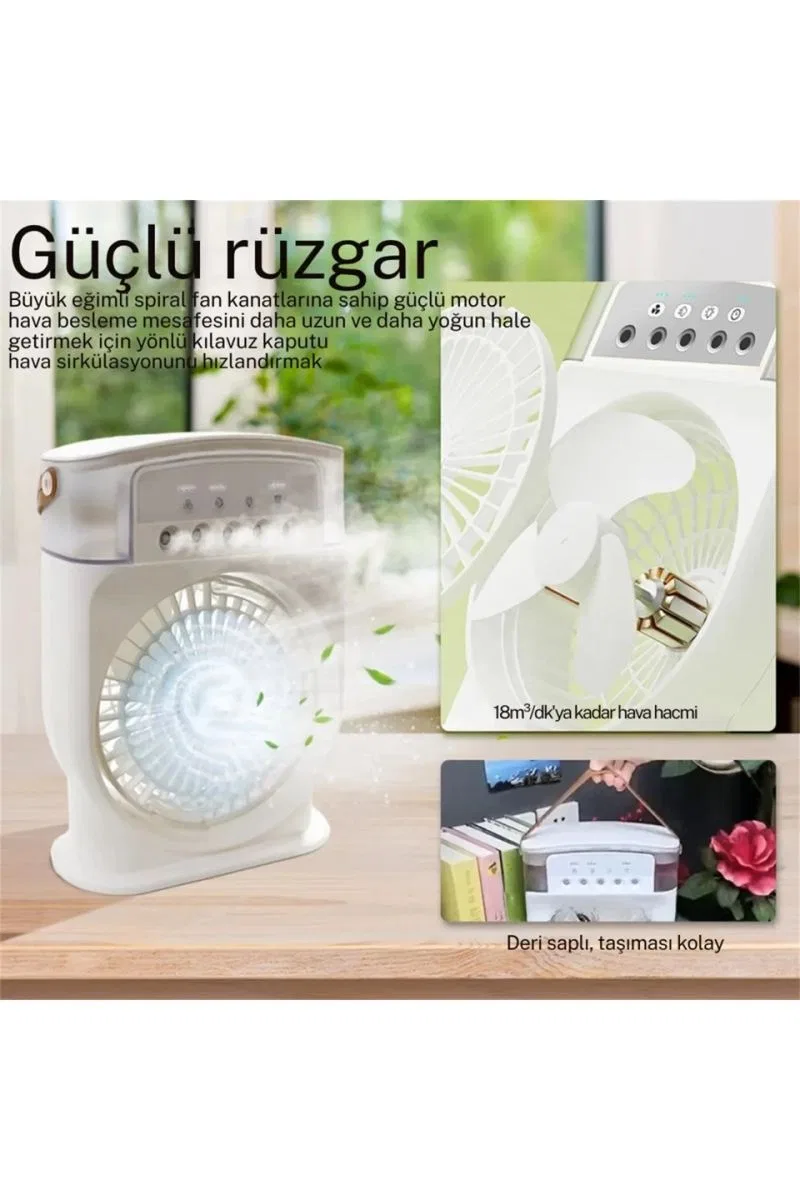 Şarjlı 600 Ml Su Hazneli Taşınabilir Masaüstü Vanilatör Güçlü Fan Ve 2000 Mah Pil Yeşil görsel 2