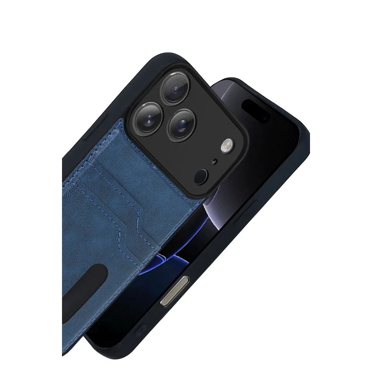Apple İphone 17 Pro Sara Kartvizitli Deri Kılıf - Lacivert görsel 3