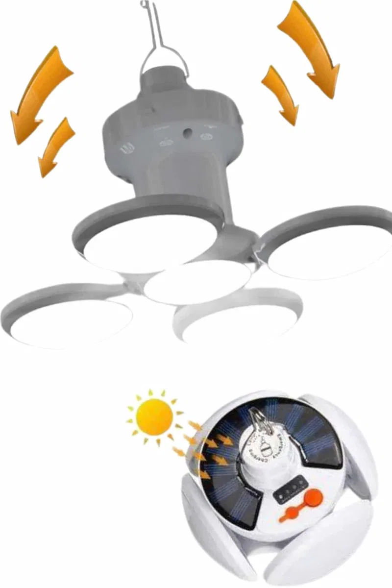 Kamp Lambası Güneş Enerjili Solar 5 Kanatlı Katlanır Lamba Karavan görsel 3