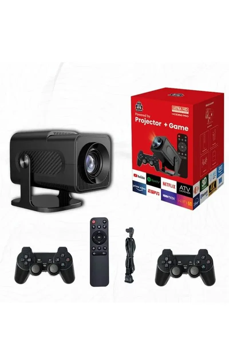 Android Projeksiyon Siyah Taşınabilir Sinema Projektörü 4k 1080p Ev Sineması Bluetooth görsel 4