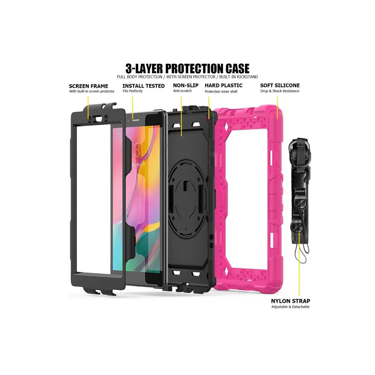 Samsung Galaxy T290 Tab A 8 Kılıf Pars Tablet Kapak - Pembe görsel 4
