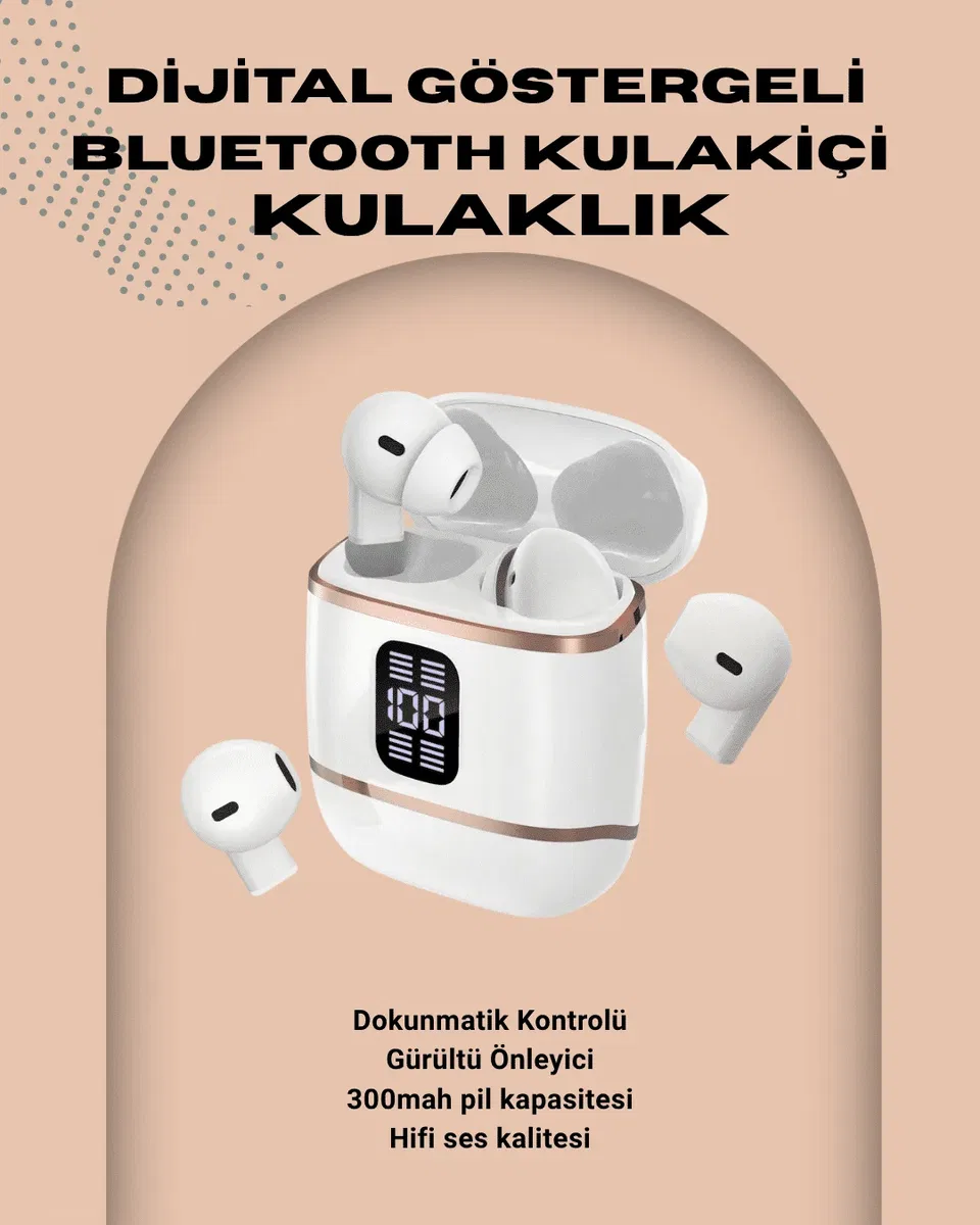 Kulakiçi Bluetooth Kulaklık V5. 3 – 4’lü Set, Dijital Ekranlı, Gürültü Engelleme