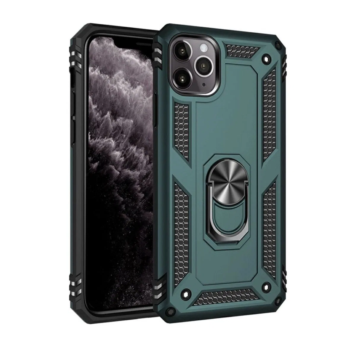 Apple İphone 11 Pro Kılıf Sofya Yüzüklü Silikon Kapak - Yeşil