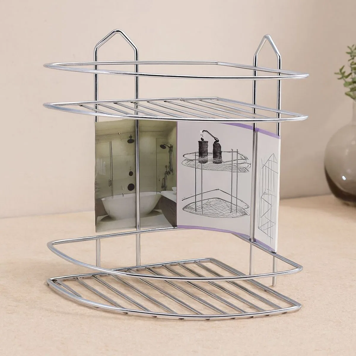 Krom Metal 2 Katlı Üçgen Banyo Köşeliği - Duş Rafı