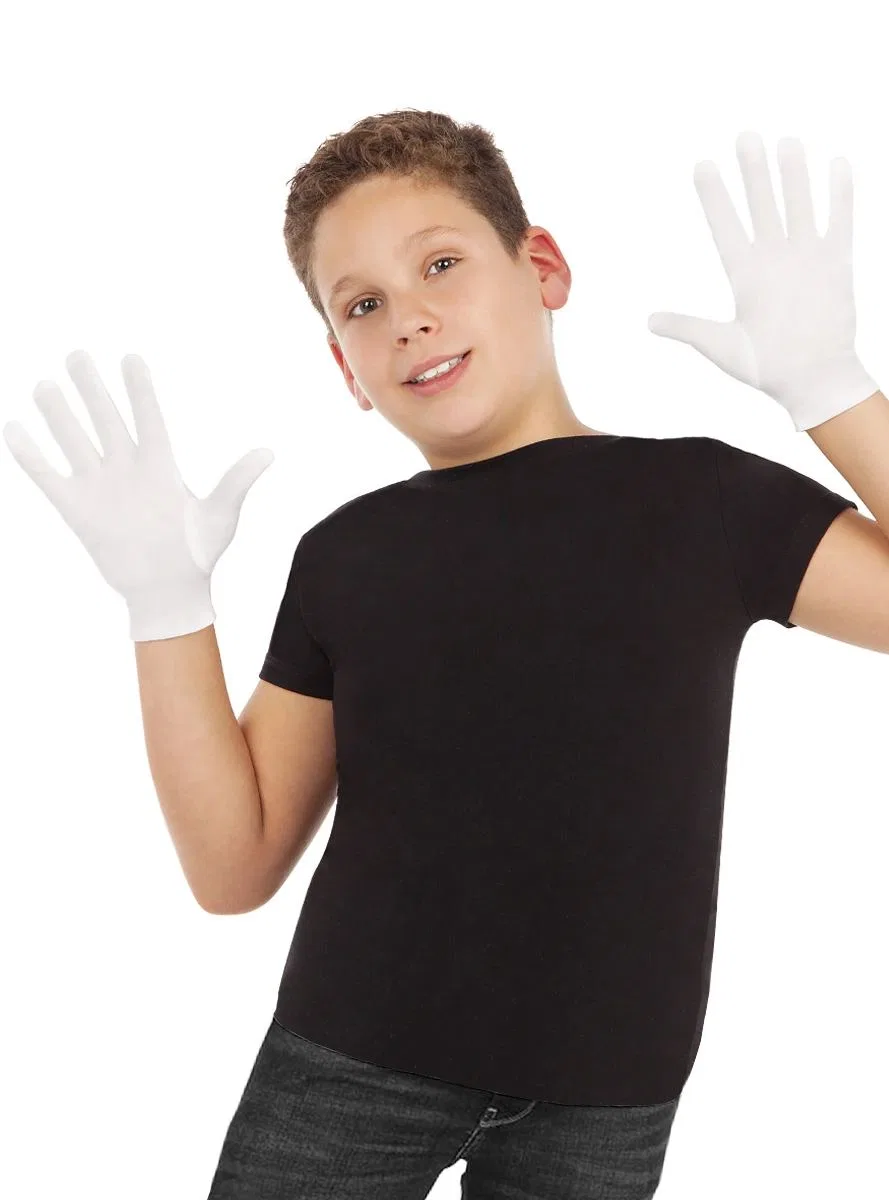 Beyaz Renk Çocuk Boy Likralı Pandomim Eldiveni görsel 3