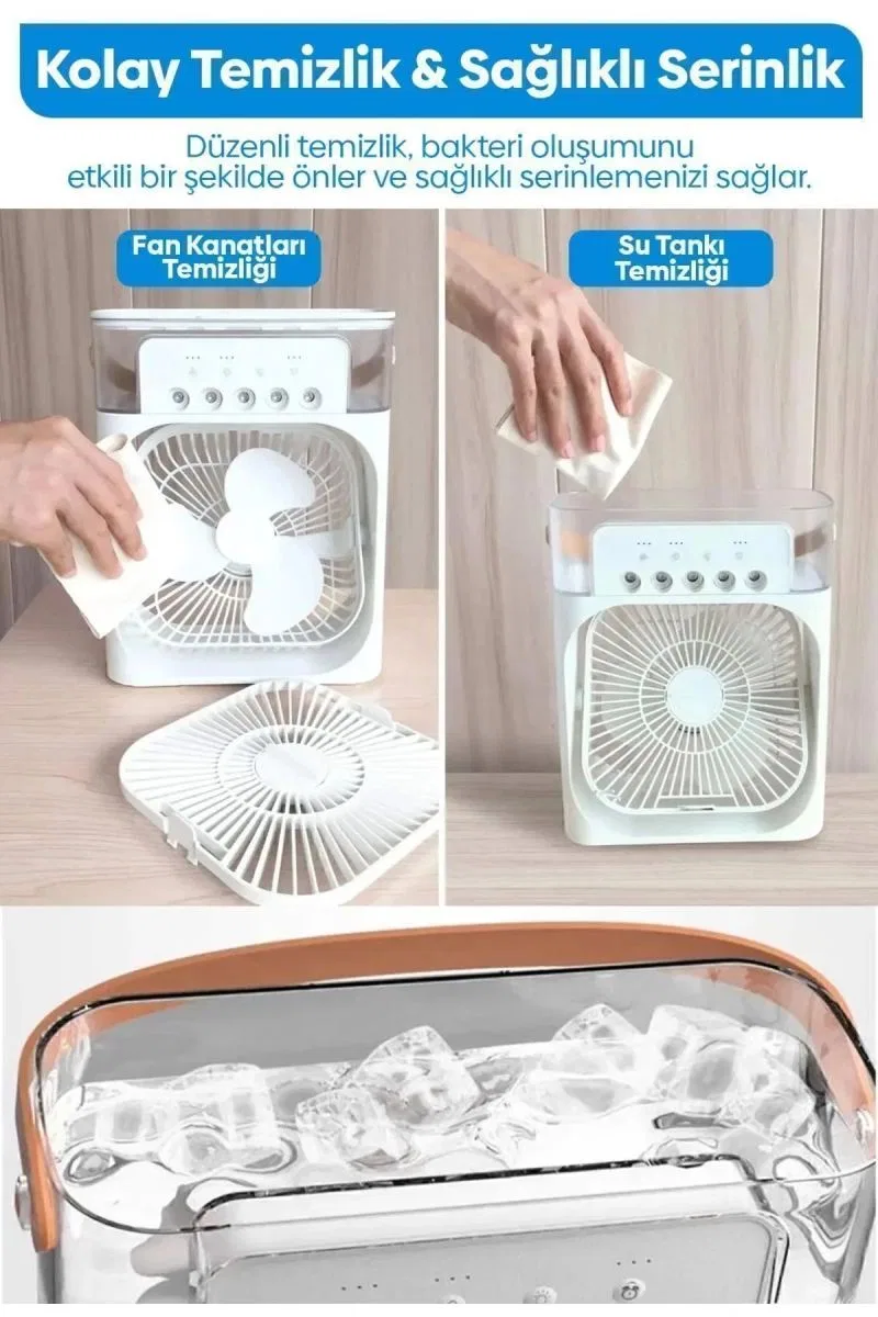 Taşınabilir Işıklı 5 Spreyli Vantilatör Buzlu Buharlı Vantilatör Mini Fan Nemlendirici görsel 3