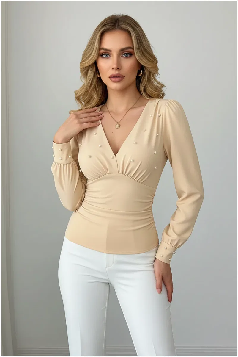 Kadın Beli Drapeli Şık Top Bluz