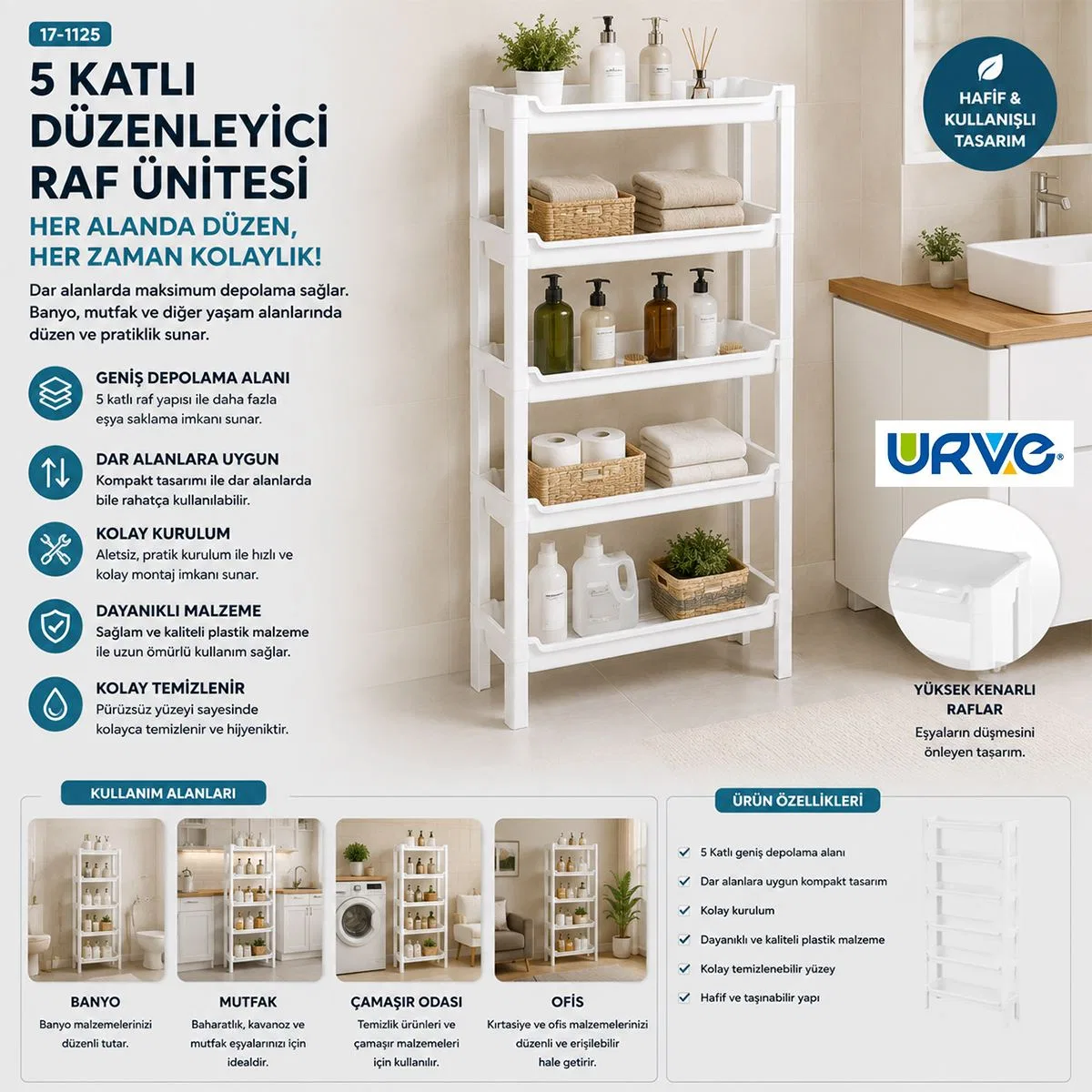 5 Katlı Sepet Organizer Raf Ünitesi 465x145x870 mm görsel 3