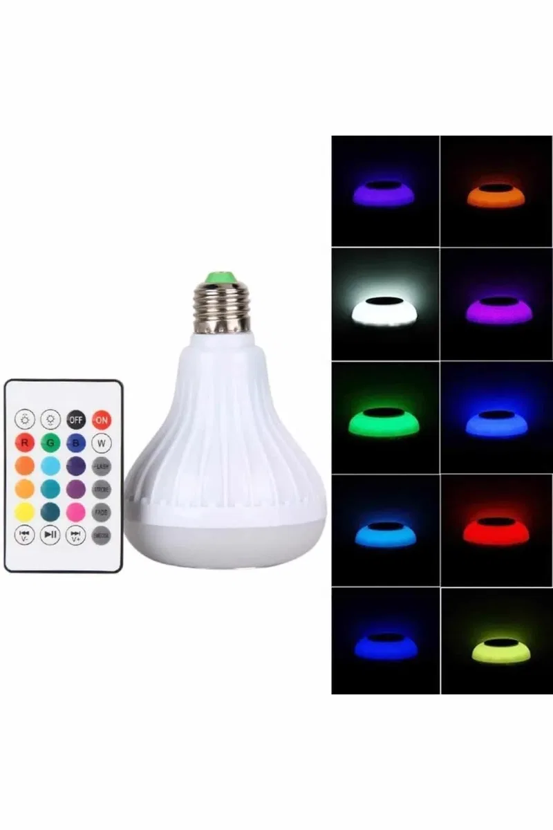 Kumandalı RGB Led Işık Bluetooth Hoparlör Ses Lambası Renkli Ampul görsel 2